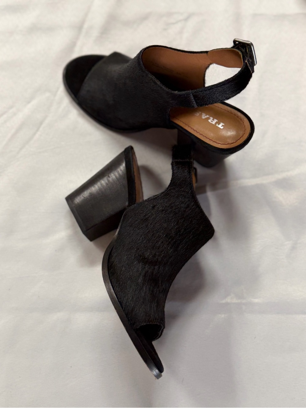 Trask Black Calfhair Open-Back Block Heel Sandals